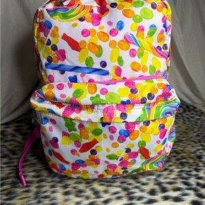 Kids Candy-Print Backpack - White with Bright Multicolor Candy Pattern